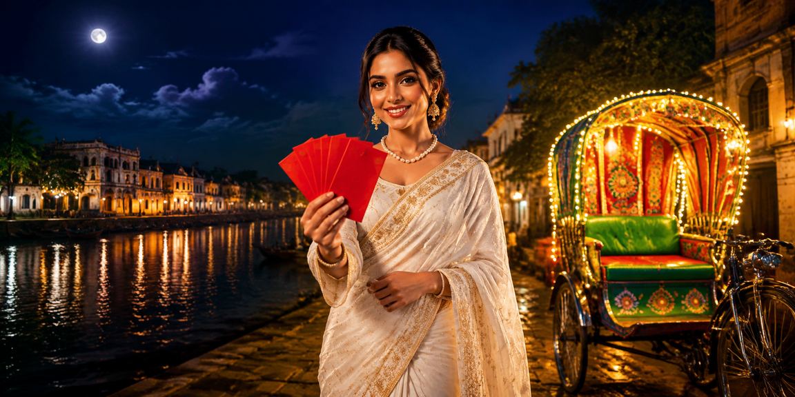ঢাকায় রিকশার পাশে 6555 বোনাস রেড এনভেলপ উদযাপন করছেন একজন ব্যবহারকারী